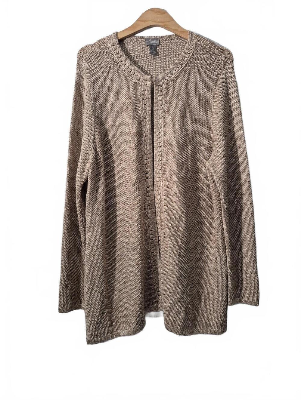 Chico’s Travelers Collection Metallic Open Front Knit Cardigan Sweater Size 3 Xl